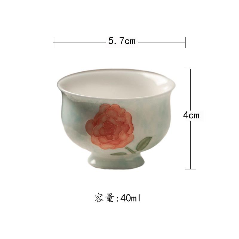 

2pc/lot Hand-painted Rose Teacup Handmade Tea Bowl Cup For Tea Tea-tasting Meditation Cup Jianzhan Master Cups For Tea Gift 40ml As Your Choose