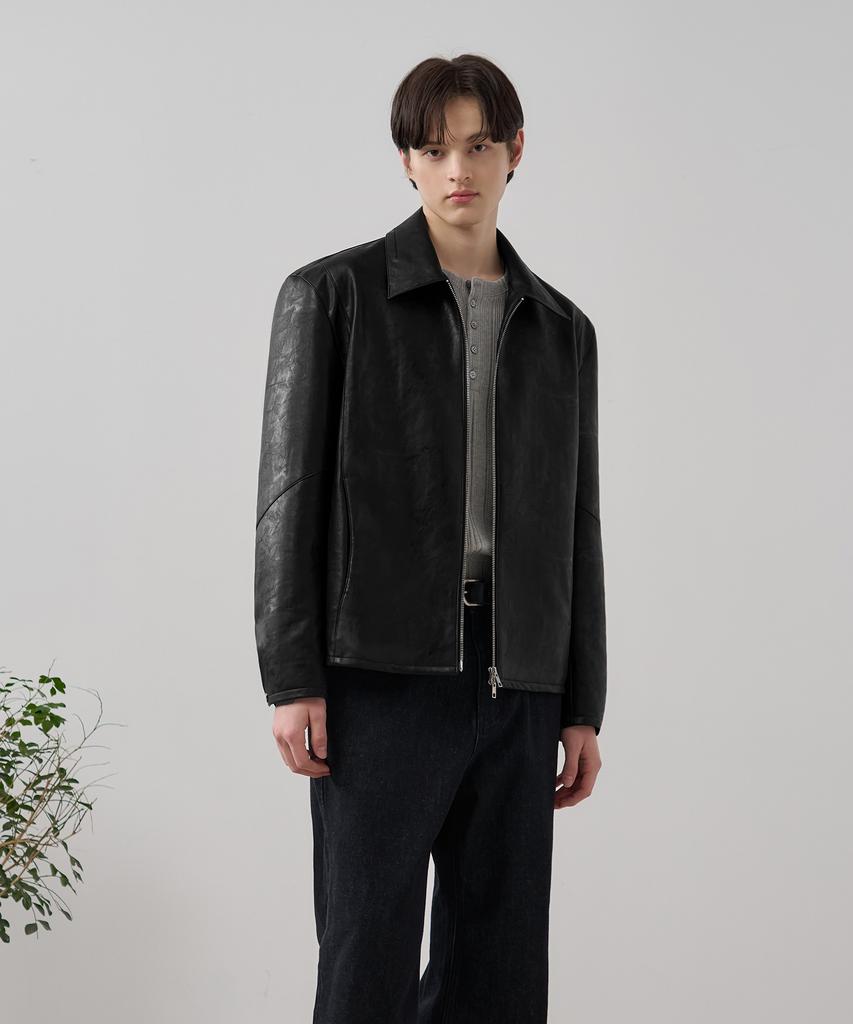 Draw Fit Refined Line Leather Jacket [Black]