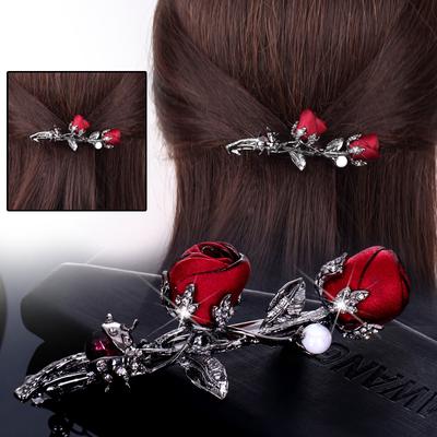 Rhinestone Leaves Barrettes Women Rose Flower Crystal Graceful Ponytail Holder Hair Accessories Hair Clip Female  Jewelry