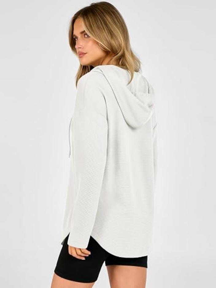 Women's Waffle Knit Long Sleeve V-Neck Solid Hooded Sweatshirt - Autumn/Winter 2026 Collection