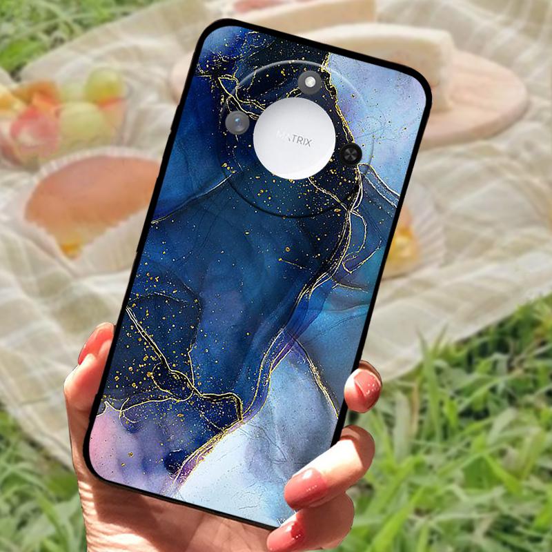 For Huawei Honor X60 Case Flowers Painted Cover Black Silicone Soft TPU Phone Case For Honor X60 Protective Shell Bumper