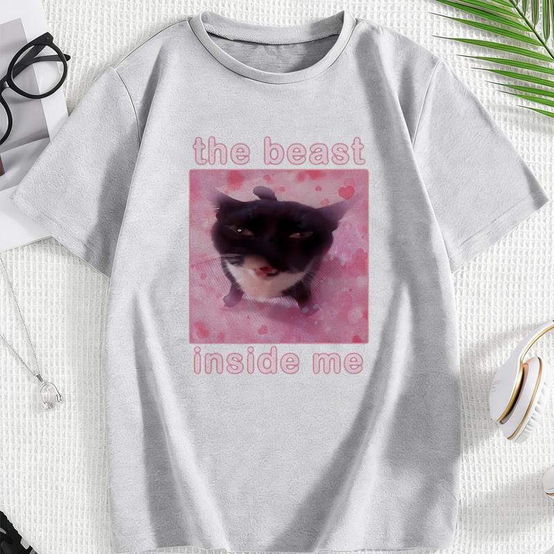 Fashion Top The Beast Inside Me Cat Meme Print T Shirts Cartoon Kids Children's T-shirt Boys Girls Summer Spring Casual Top Tee