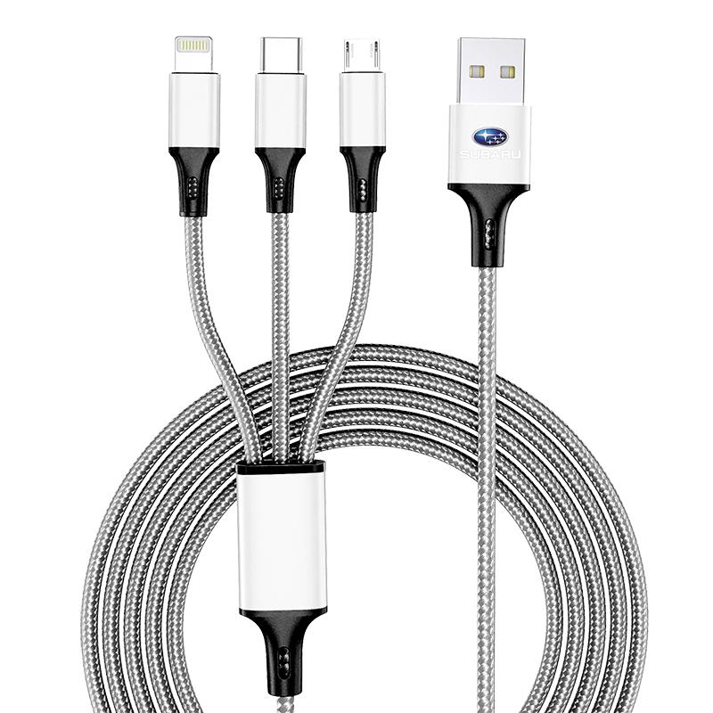 Car Emblem 3in1 Type C Lightning Micro USB Fast Charging Cable For Subaru Legacy LEVORG WRX Outback XV Forester Ascent Exiga SOLTERRA Tribeca