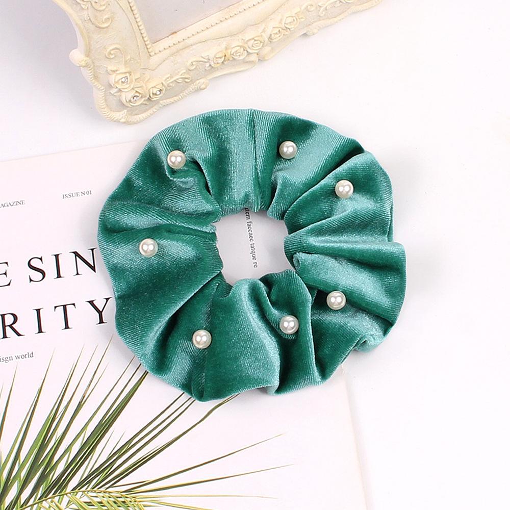 Velvet Nail Pearl Scrunchie Women Elastic Hair Rubber Bands Accessories Gum For Women Girls Ties Hair Ring Rope Ponytail Holder