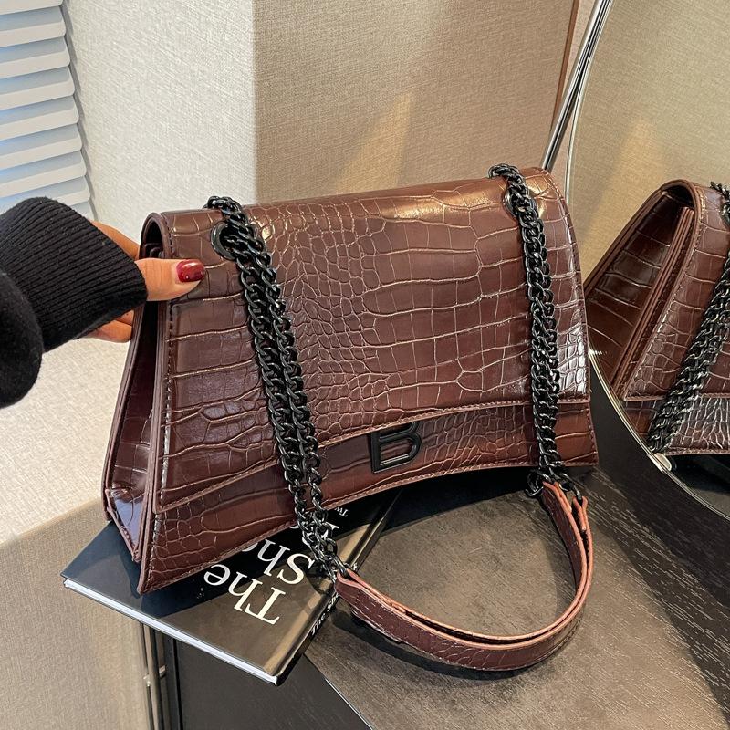 New spring new fashion street shot light luxury crocodile pattern hourglass bag single shoulder oblique span women's bag