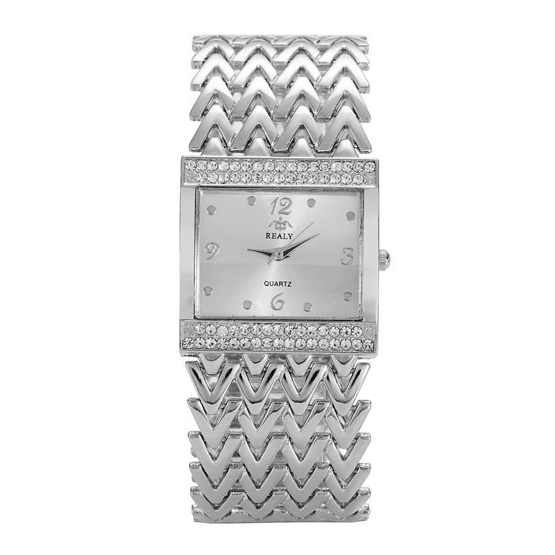 Women's 3D Texture Bracelet Watch with Wide Band & Double Row Czech Diamonds
