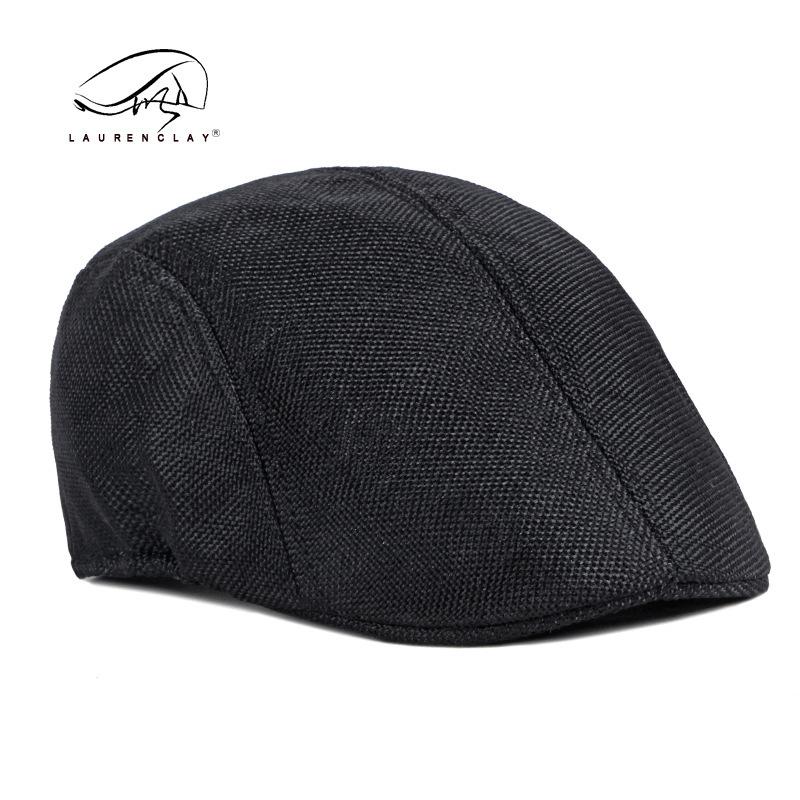 Hat men's simple light plate imitation hemp beret British retro summer breathable duck tongue forward hat in the elderly hat
