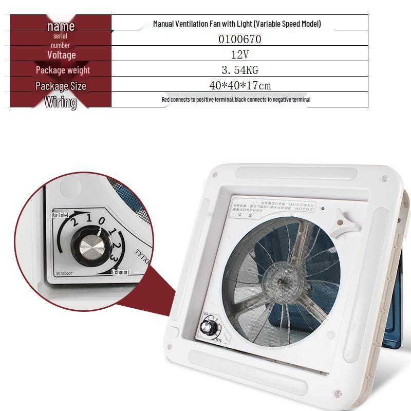 12V/24V RV Skylight Ventilation Fan with Rain Sensor, Insect Protection, Two-Way Airflow & Light for Motorhomes