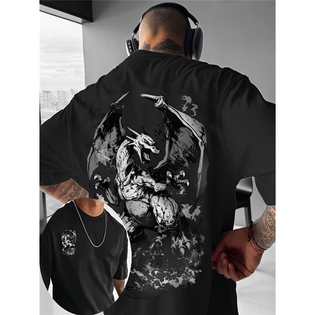 

Pokémon Animation Derivatives Charmander Charizard Printing Short-sleeved T-shirt Men s Women s Cotton Oversized Short Sleeves XXXL бежевий