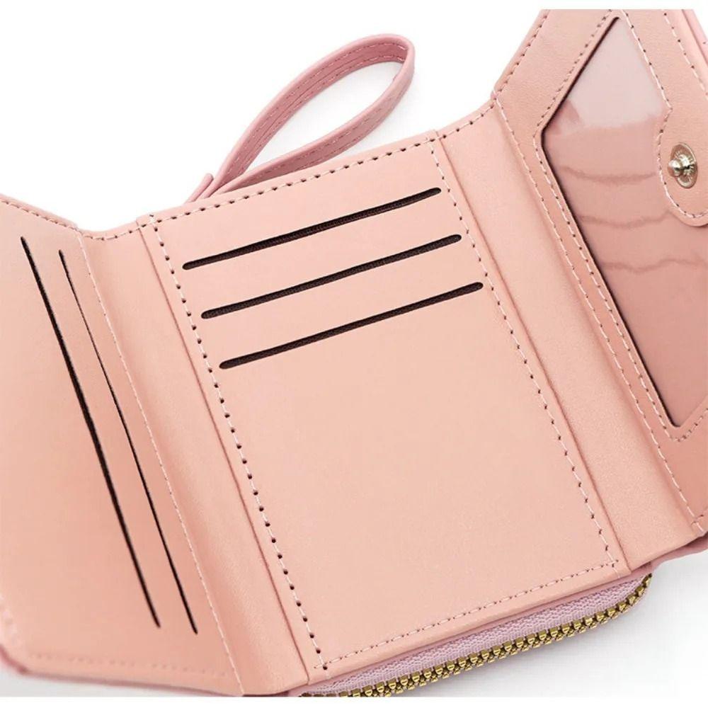 Versatile Embroidered Love Women's Wallet Zipper Buckle PU Leather Card Bag Large Capacity Mini Clutch Ladies