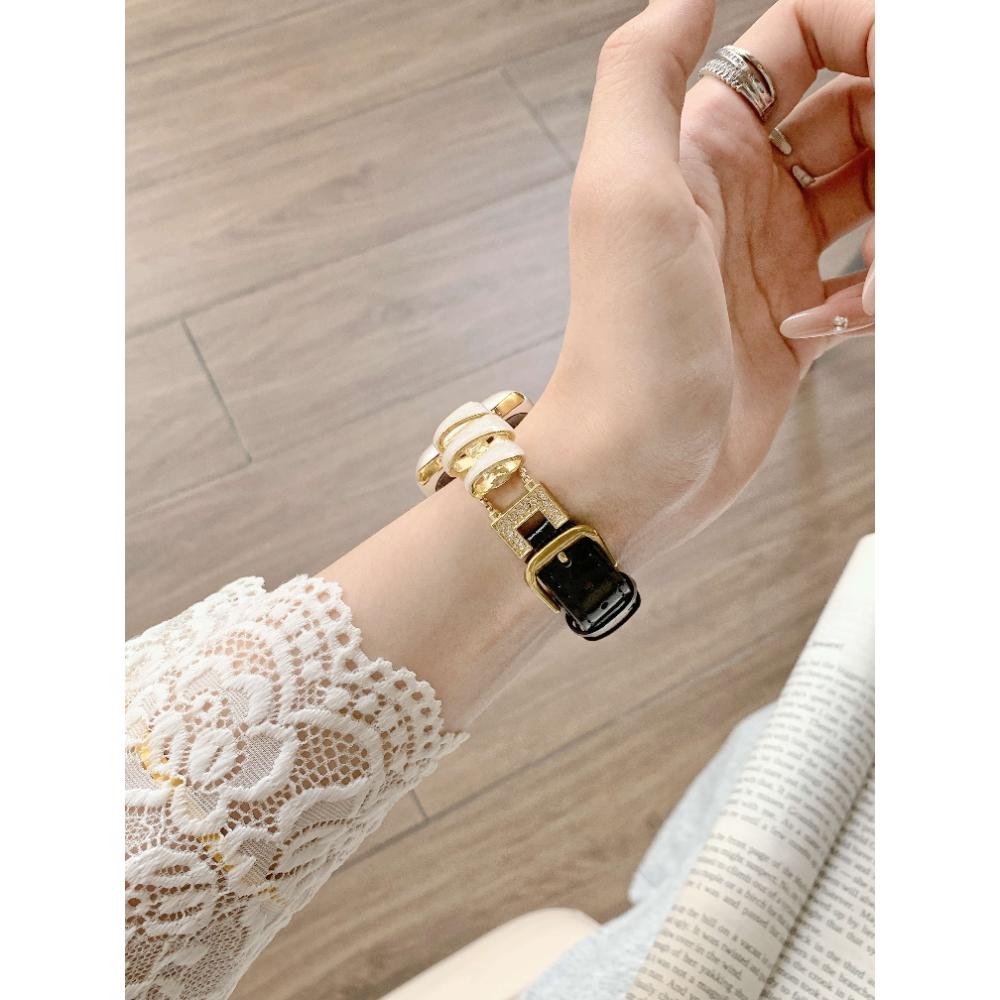 Women Metal Leather Watch Band for Apple Watch Series Ultra 11/10/9/8/7 SE Splice Leather Strap for 38 40/41/42/44/45/46/49mm Replacement Bracelet