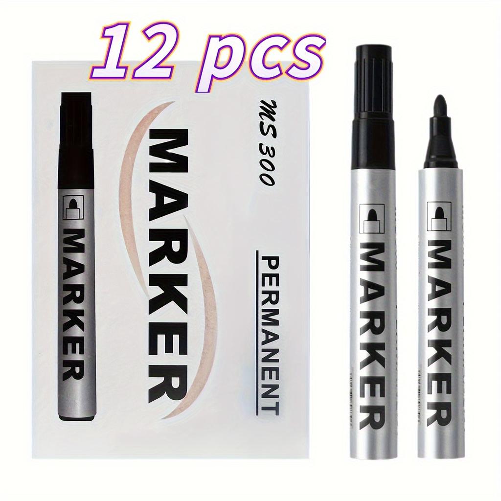 12Pcs Black Marker Highlighter Pen Large Capacity Oil-Based Ink Permanent Marker