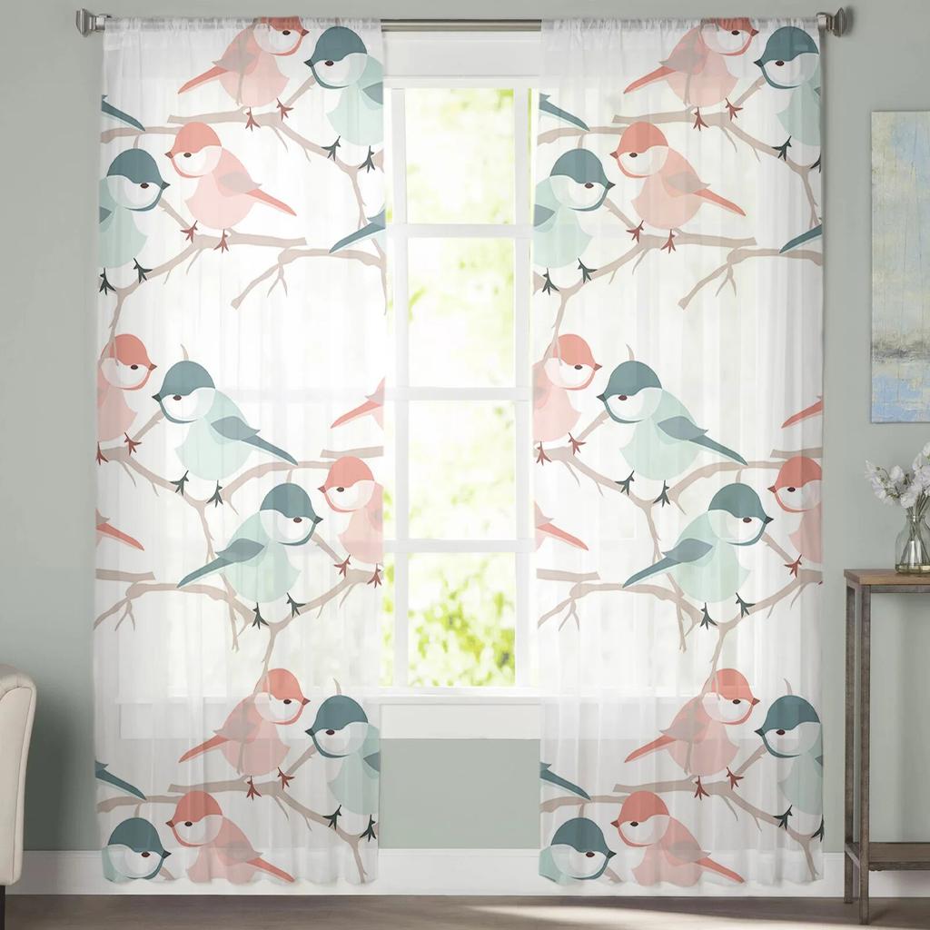 Red Green Animal Bird Tulle Curtains Living Room Kitchen Chiffon Curtain Bedroom Balcony Sheer Curtain Fashion Home Decor