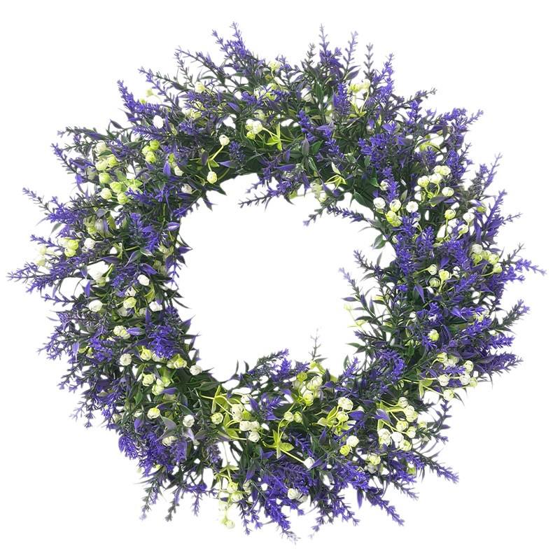 Simulated Lavender & Spring Grass Door Wreath - Home & Window Decoration with Faux Flowers