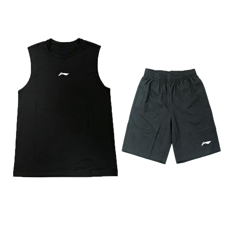 Li-Ning Однотонный Логотип Удобный Дышащий Простой Универсальный Короткий Рукав Повседневный Спортивный Костюм Унисекс Костюмы Черный YWBW063-2 S