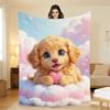 Cute Fluffy Golden Dog Pattern Flannel Printed Blanket Suitable for All Seasons Suitable for Living Room Office Sofa and Travel