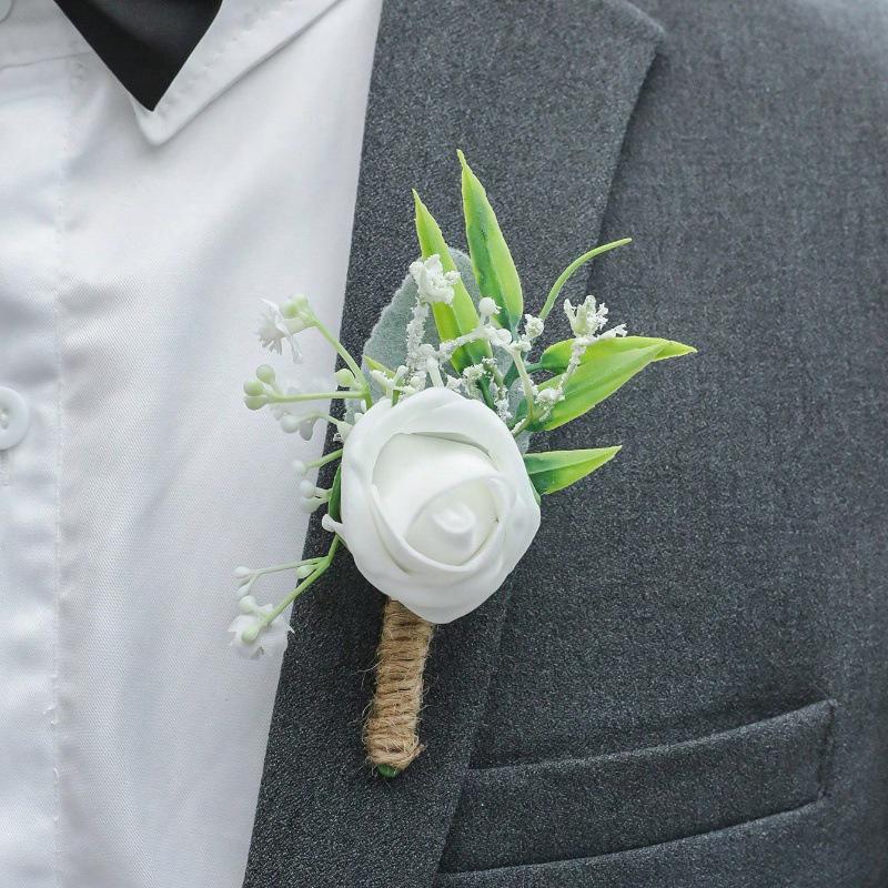 European-American Rose Boutonniere for Groom, Groomsmen, Bride & Bridesmaids – Mori Style Wedding & Party Decoration.