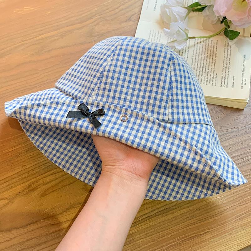 Korean Versatile Checkered Bowknot Fisherman Hat For Women Great For Sun Protection And Wear Seasonal