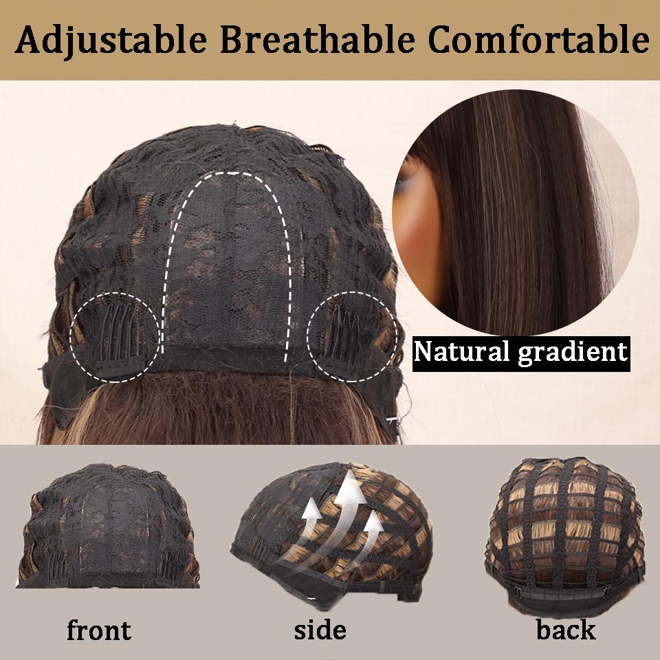 MISSQUEEN Synthetic Brown Gradient Bangs Bob Wig Shoulder-length Straight Wig Suitable for Female Role Daily Wig Heat-resistant Fiber