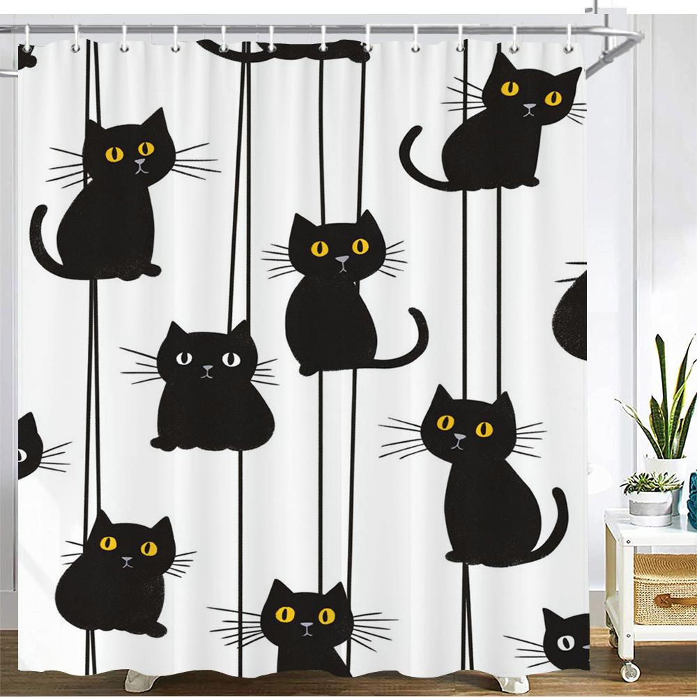 Cartoon Cute Cat Shower Curtain Printed Fabric Simple Style Lovely Cats Bathroom Curtain Bathtub Home Decoration Curtain