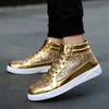 High-ankle Women's Gold Sports Shoes, Luxury Skateboard Boots, Comfortable Beyond Size 46, 47, 48 Street Walking Shoes