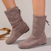 Large size flat bottom inner heightening suede fashion boots autumn and winter new rear lace-up stacking boots versatile women's boots