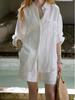 Leinen Oversize Hemd und Shorts Set - Weiß, Lässiger Sommerstil
