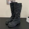 Eilyken Autumn Winter Punk Style Belt Buckle Women Knee High Boots Fashion Round Toe Square Low Heels Long Shoes