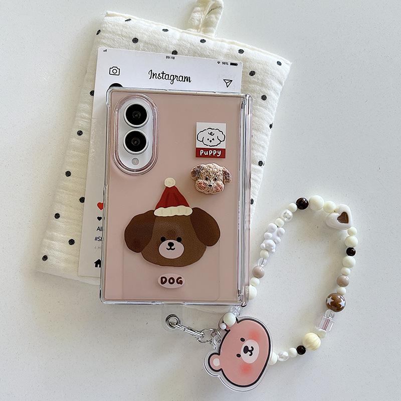 Korean Cartoon Cute Puppy Phone Case For Samsung Z Fold 8 ZFold8 Cover with Chain Kawaii Hard Cases For Galaxy Z Fold8 Funda