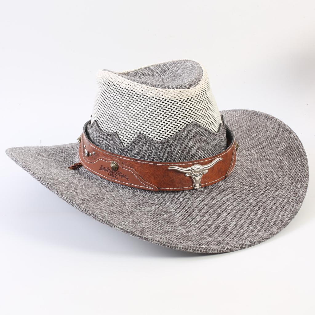 Pălărie western de cowboy pentru bărbați și femei, de vară, respirabilă, vizieră cu protecție solară, bor lat, pălărie de paie cu calotă pentru călătorii în aer liber
