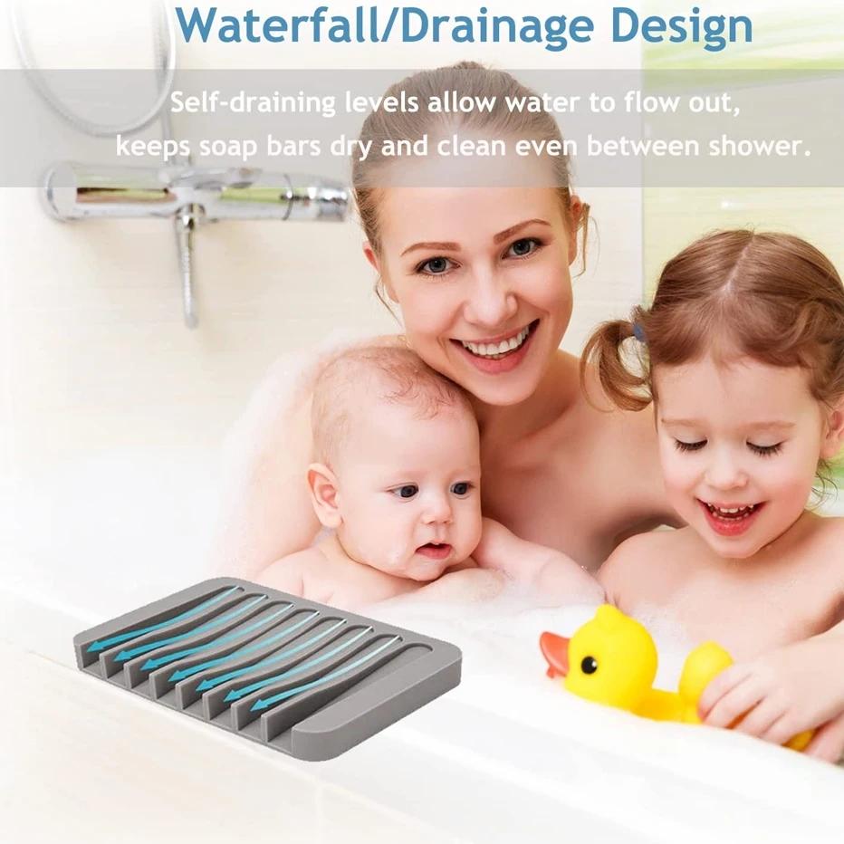 1 Pcs Self-Draining Soap DishSilicone Soap HolderMultifunctional No-Punch Non-Slip Storage Rack Drain Mat for Bathroom Kitchen