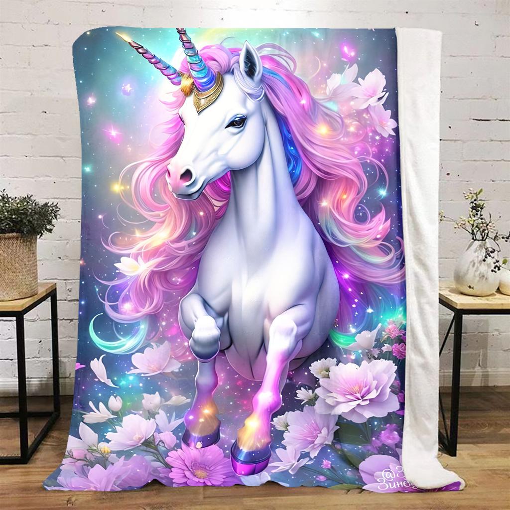 Unicorn Fantasy Castle Flowers Blanket Soft Comfortable All Seasons Couch Office Nap Travel Festive Gift