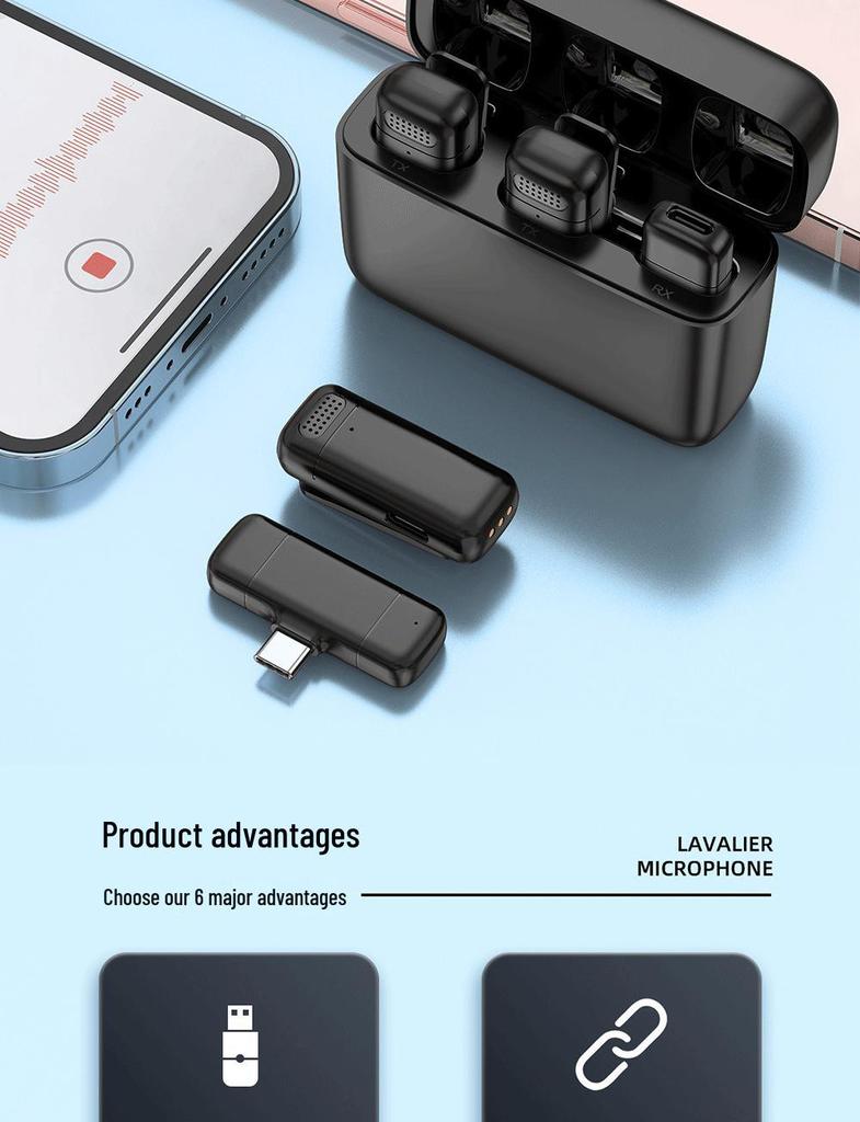 K5K6 Wireless Lavalier Microphone with Smart Noise Reduction for Outdoor Recording and Live Streaming