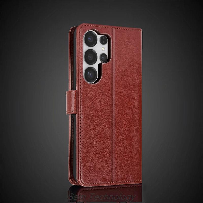 Funda con Tapa y Tarjetero para Samsung Galaxy S25 Ultra S25U Cuero PU Funda con Tapa Tipo Billetera Retro Funda para Teléfono de Negocios