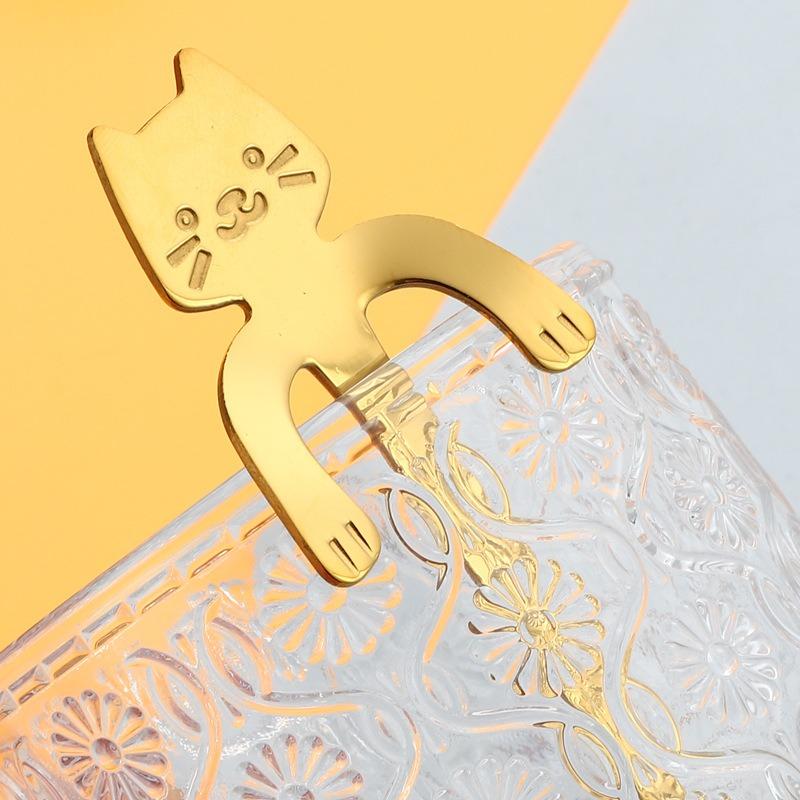 304 Stainless Steel Cat Spoon Creative Cartoon Cute Design Coffee Mixing Dessert Spoon Hanging Cup Spoon Durable Rustproof