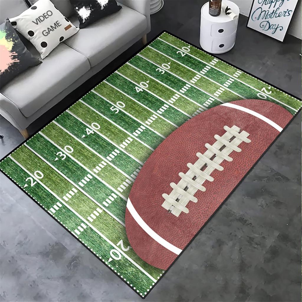 Amerikanischer Football Sportteppich für Jungenzimmer, Kinderzimmer und Wohnzimmer Teppich, Rutschfeste Sportbodenmatte