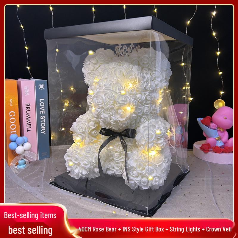 Eternal Rose Bear: Valentine's, Mother's Day & Birthday Gift, Floral Bouquet Ornament for Girlfriend.