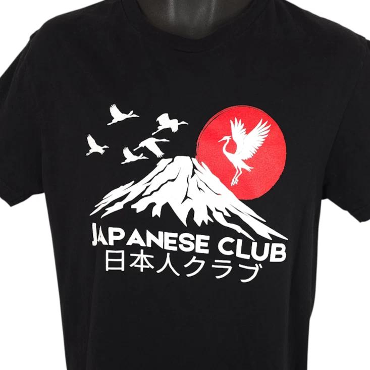 

Japanese Club 100% Cotton T-shirt Mens Tees Top Mens Size Medium Black Mount Fuji Cranes Japan 2XL