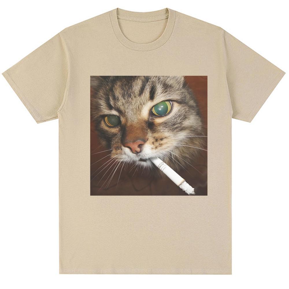

Funny Smoking Cigarette Cat Meme Graphic TShirt Unisex Women Fashion Vintage Tshirts Loose Pure Cotton Casual T Shirt Streetwear 4XL