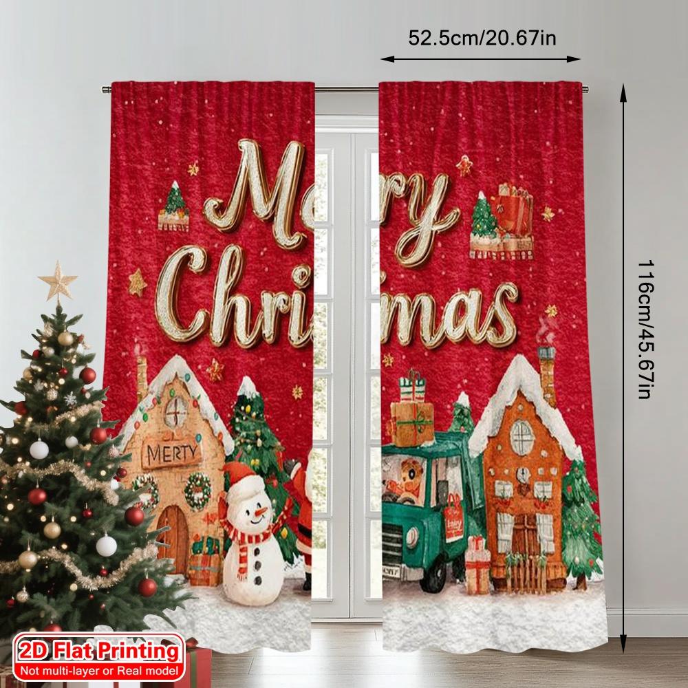 2pcs 2D Flat Printing Merry Christmas Window Curtains Red Santa Claus 100% Polyester Without Electricity Party Decorations for