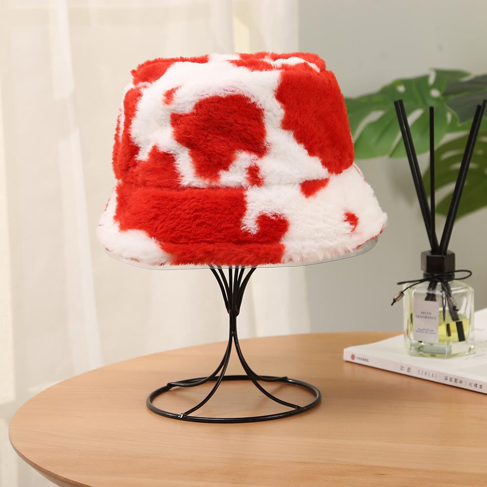 Autumn and Winter Bucket Hat Season Lamb Plush Ear Protector Hat Cute Cow Pattern Show Face Small Bucket Hat