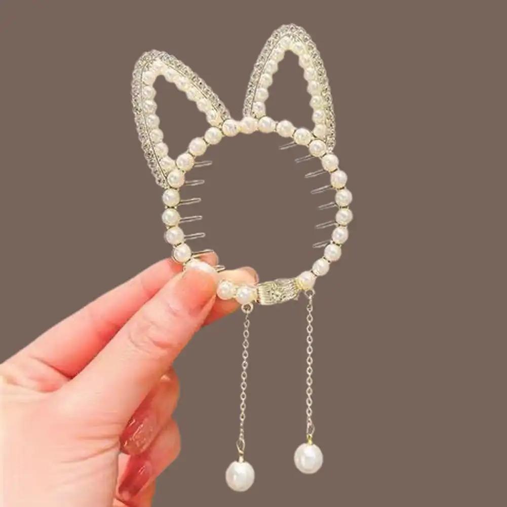 Elegant Tassel Hair Claw Rhinestone Pearl Flower Tassels Hair Clip Women Girl Ponytail Holder Hairpins Fringe Hair Accessories