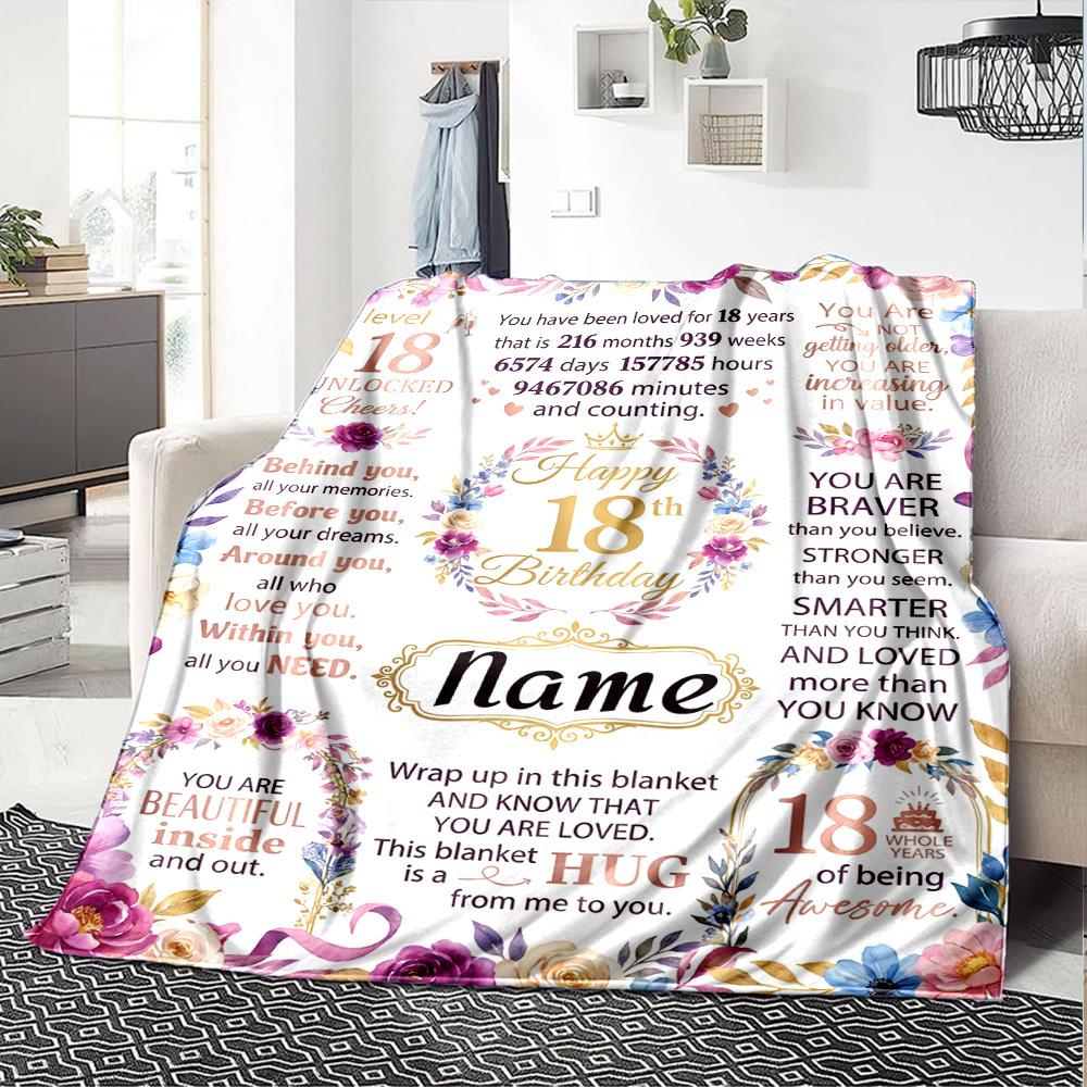 Happy 18Th Birthday Customizable Blanket Customize Text Soft Cozy Versatile For Picnics Outdoor Travel And Camping Sofa Office Four Seasons