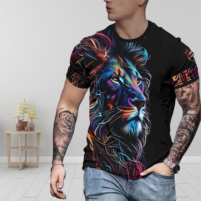 Новая летняя мужская модная футболка с принтом льва мужская футболка топ XS разноцветный 980₽