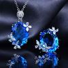 Elegant CZ Gemstone Pendant Necklace Set With Earrings Ring Women Blue Red Yellow Green Purple White Zircon Jewelry