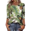 Women's Fashionable Casual Round Neck Three-Quarter Sleeve Printed T-Shirt Top