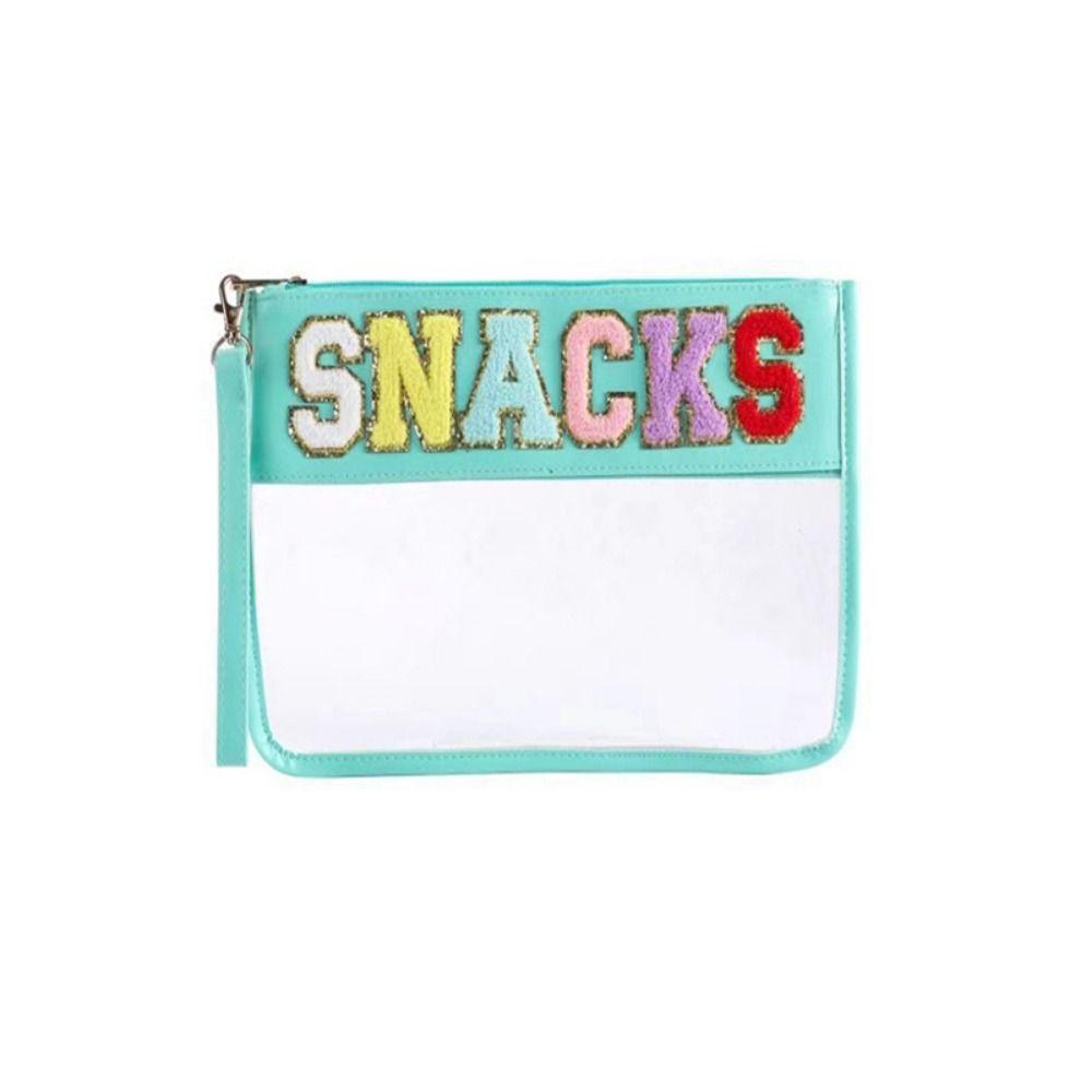 

Chenille Letter Patches Women s Clutch Transparent PVC Make Up Pouches Travel