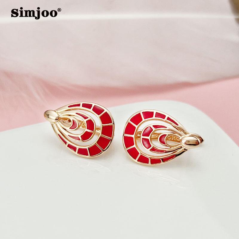 SIMJOO Rose Gold Earrings Ladies Temperament Simple Red Painting Oil Earrings