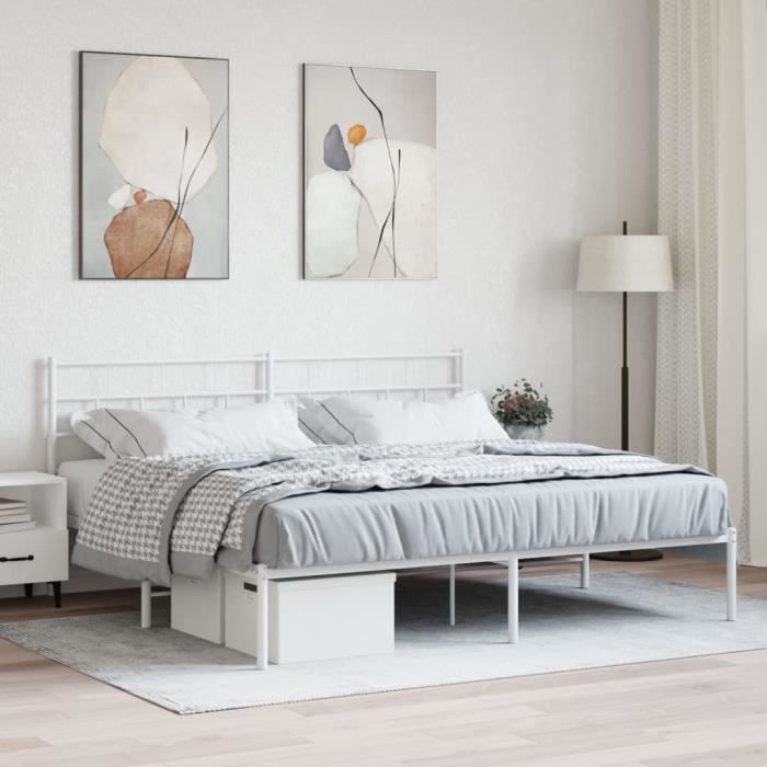 VidaXL Cadre de lit métal avec tête de lit blanc 193x203 cm 355714