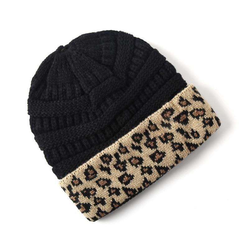 Women S Winter Warm Knit Beanie Hat Leopard Pattern Adult